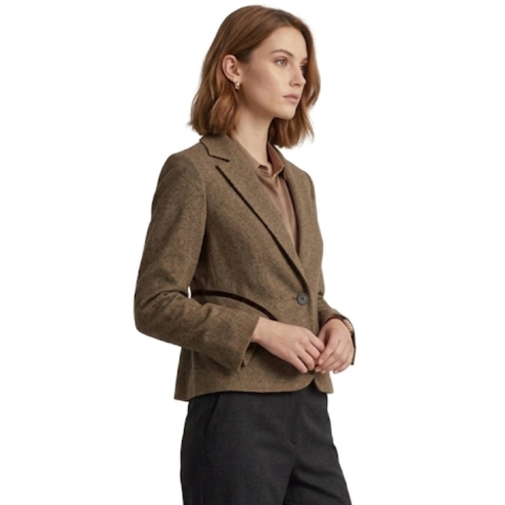 NWT Club Monaco “Albina” Blazer Brown Tweed & Velvet Ralph Lauren Style Size 0 - Picture 3 of 11
